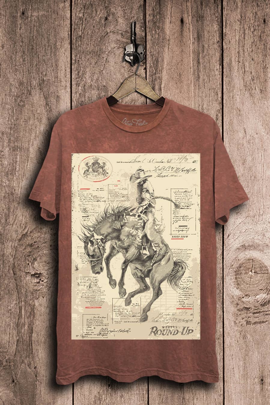 Wild West Cowboy Graphic Top: Mocha Mineral Wash / XL