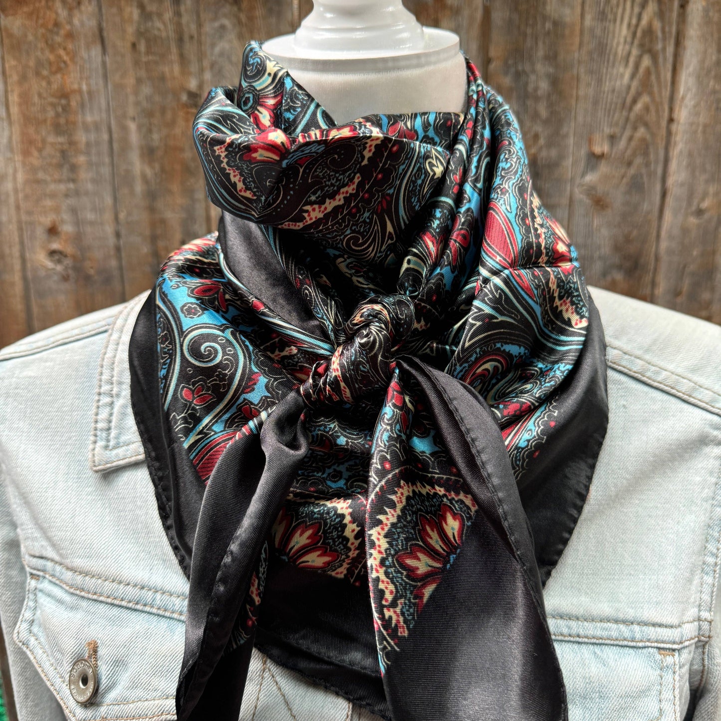 35X35" Black Floral Wild Rag / Scarf WR1023