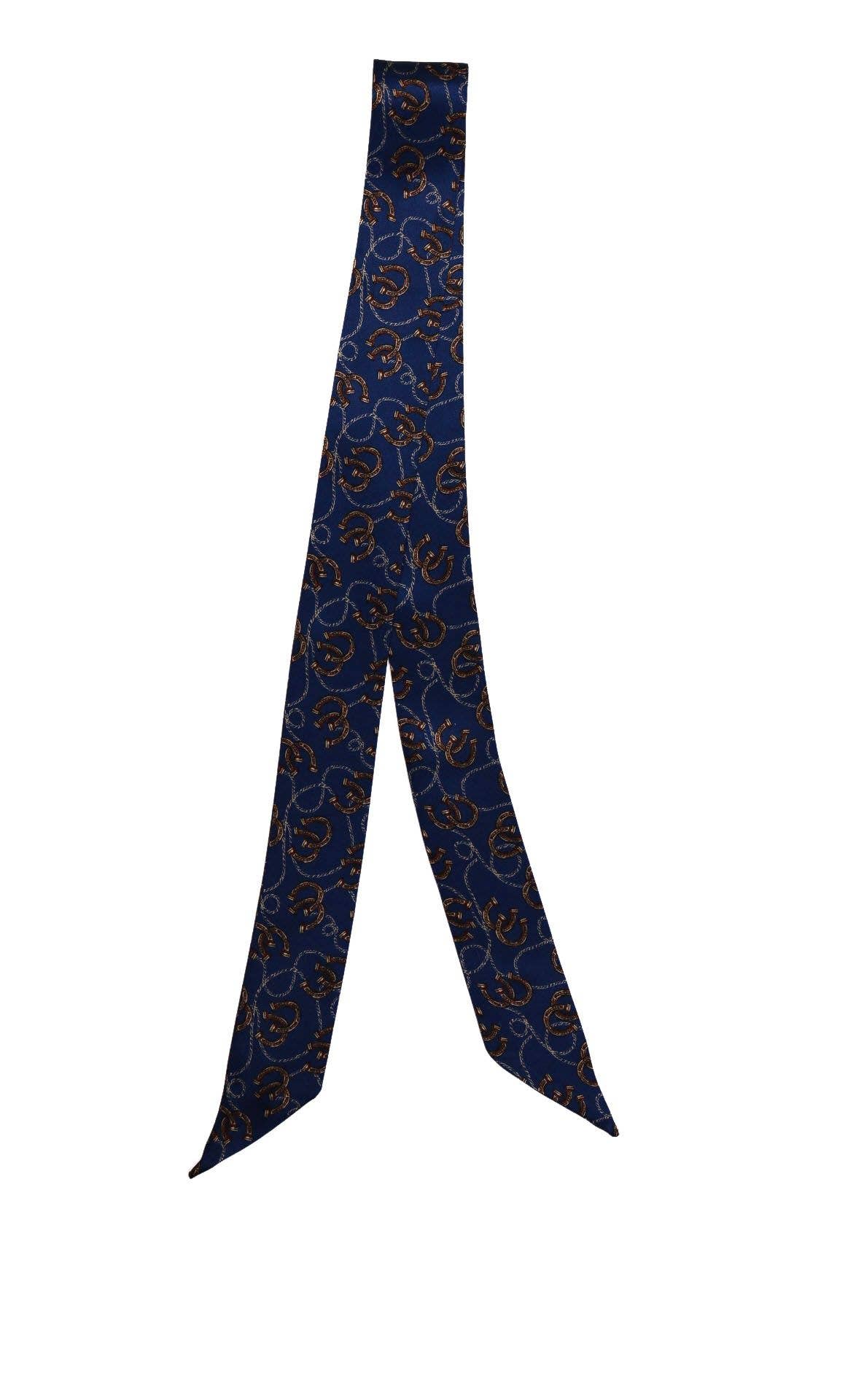Blue Silk Twilly Scarf w/ Horseshoes & Rope Details
