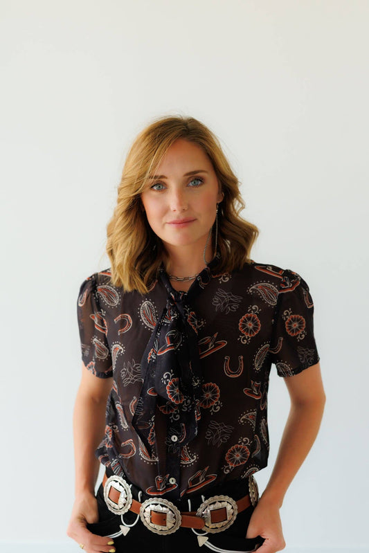 BLK FEATHER SS TIE TOP