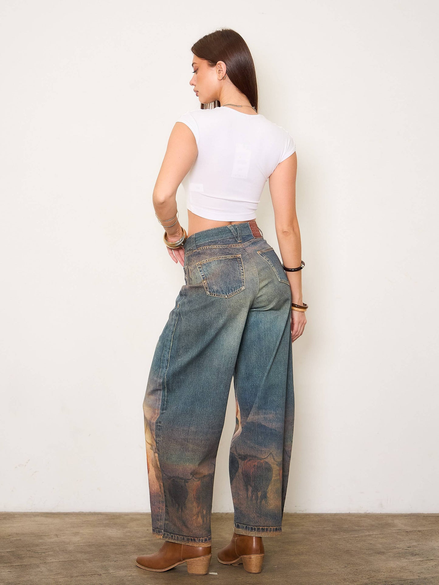 Long Horn Digital Print Baggy Jeans: LONG HORN / M