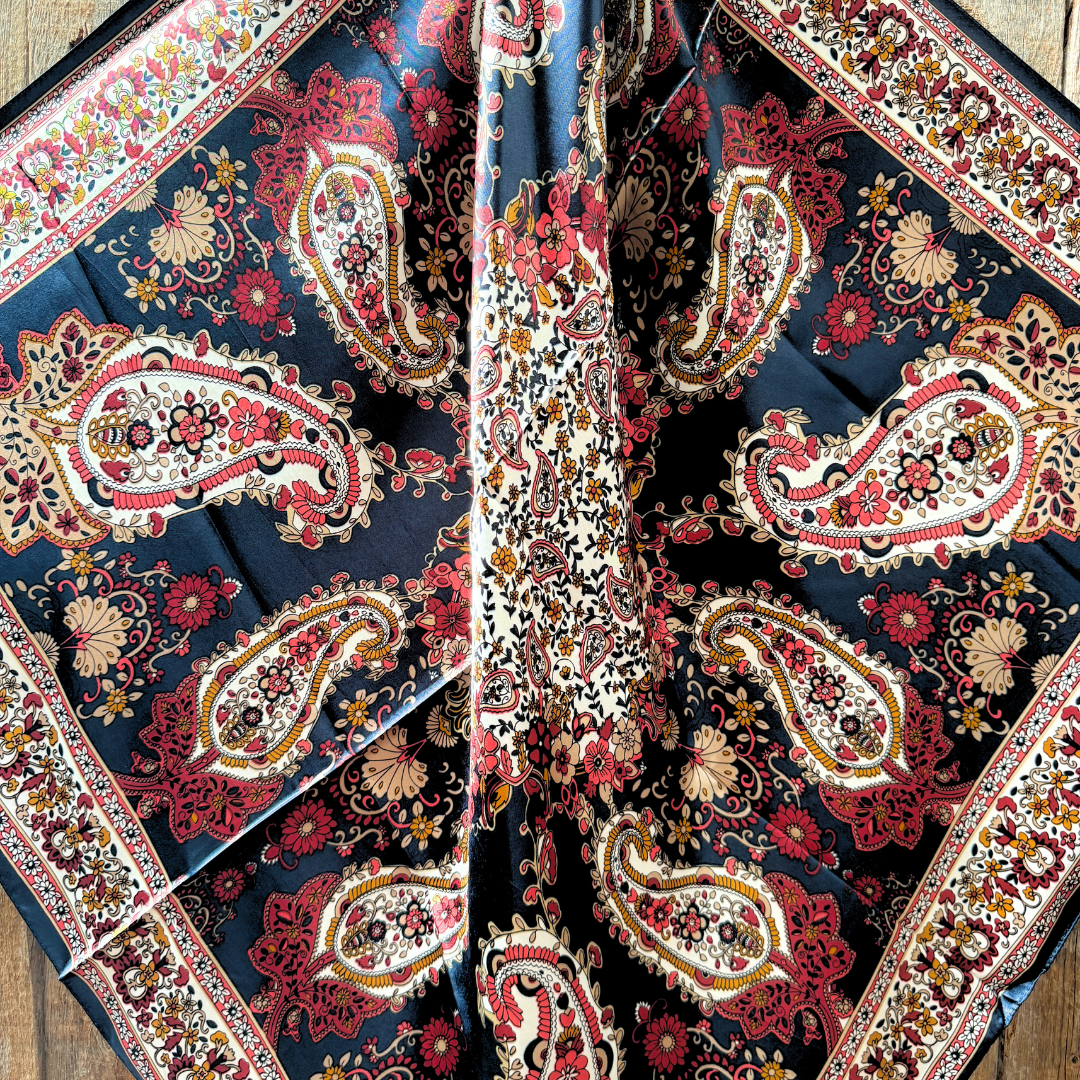 35X35" Navy and Burgundy Flowers and Paisley Wild Rag / Scarf WR1030