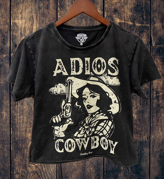 Adios Cowboy regular Cropped Acid wash T-shirt