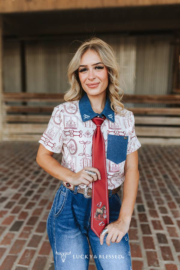 Burgundy Horse Buckstitch Western Tie