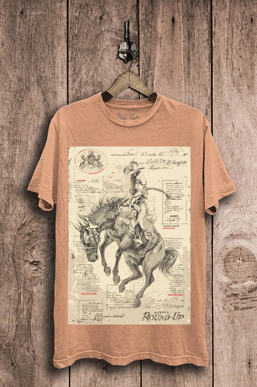 Wild West Cowboy Graphic Top: Mocha Mineral Wash / M