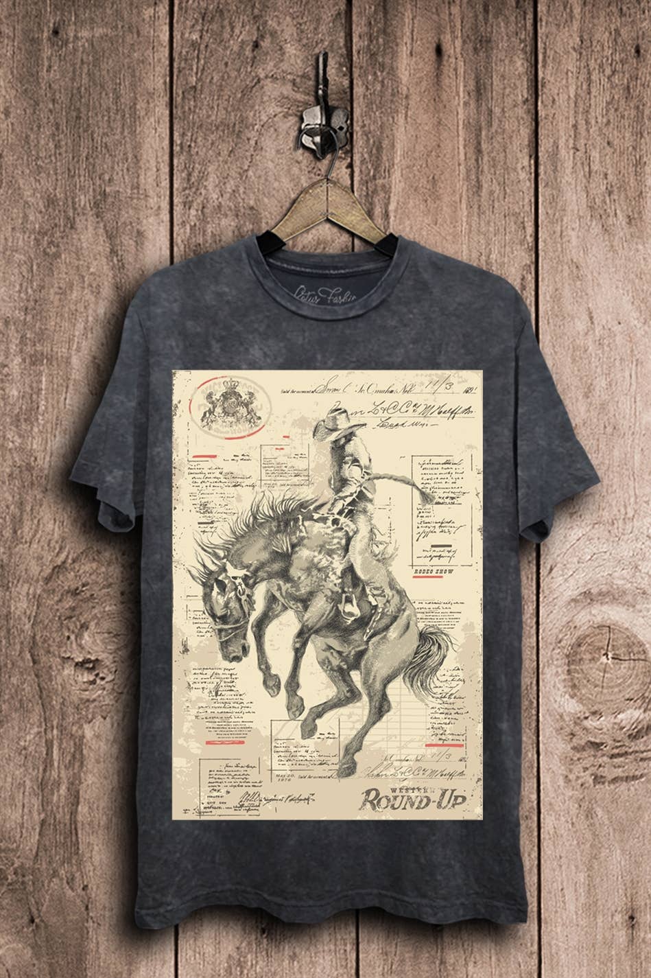 Wild West Cowboy Graphic Top: Mocha Mineral Wash / XL
