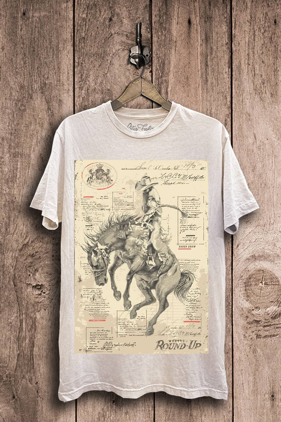 Wild West Cowboy Graphic Top: Mocha Mineral Wash / L