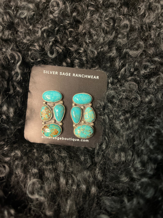 High Desert Horizon Turquoise Earrings — Made by Yazzie no. 102