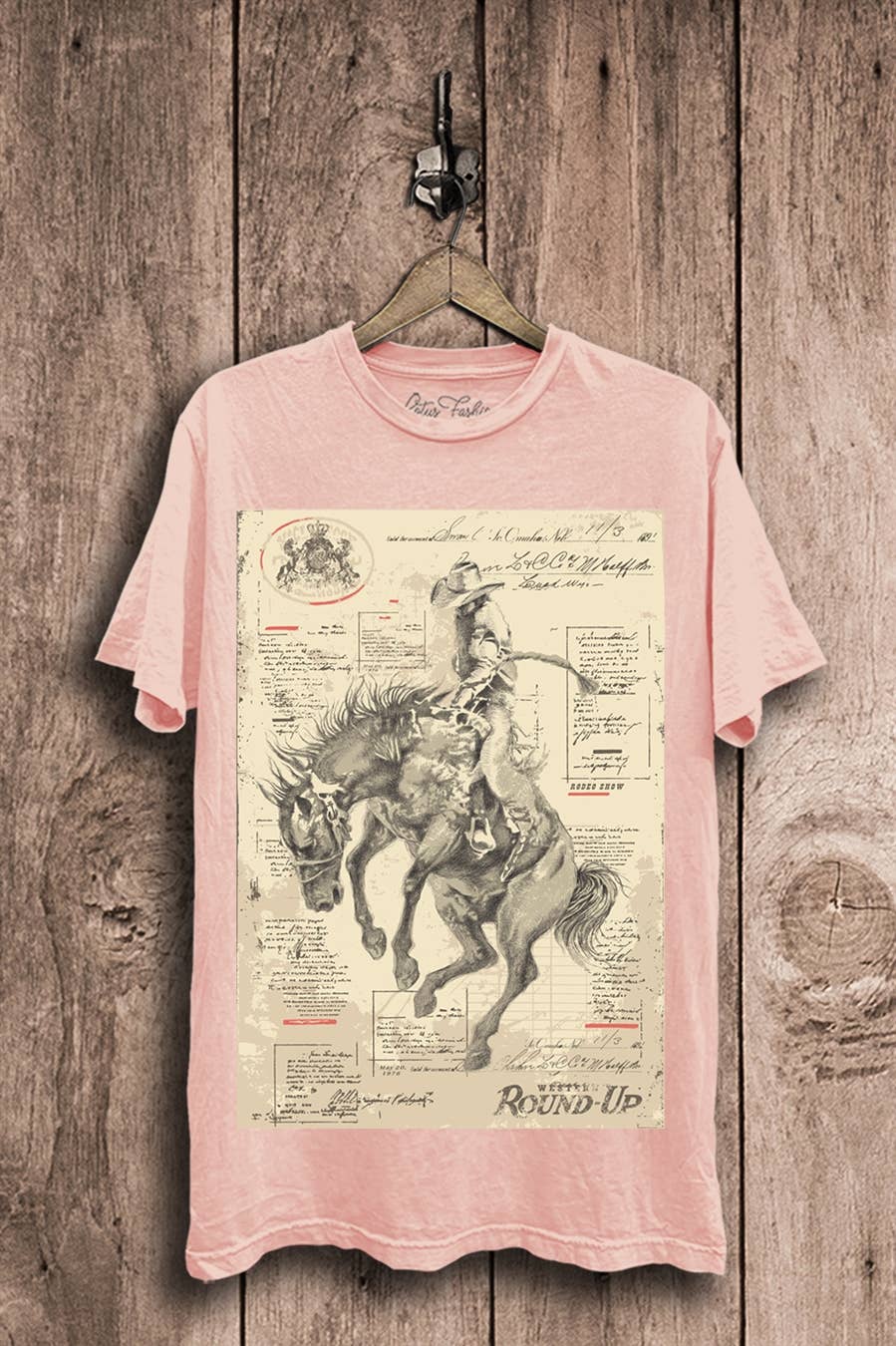 Wild West Cowboy Graphic Top: Mocha Mineral Wash / L