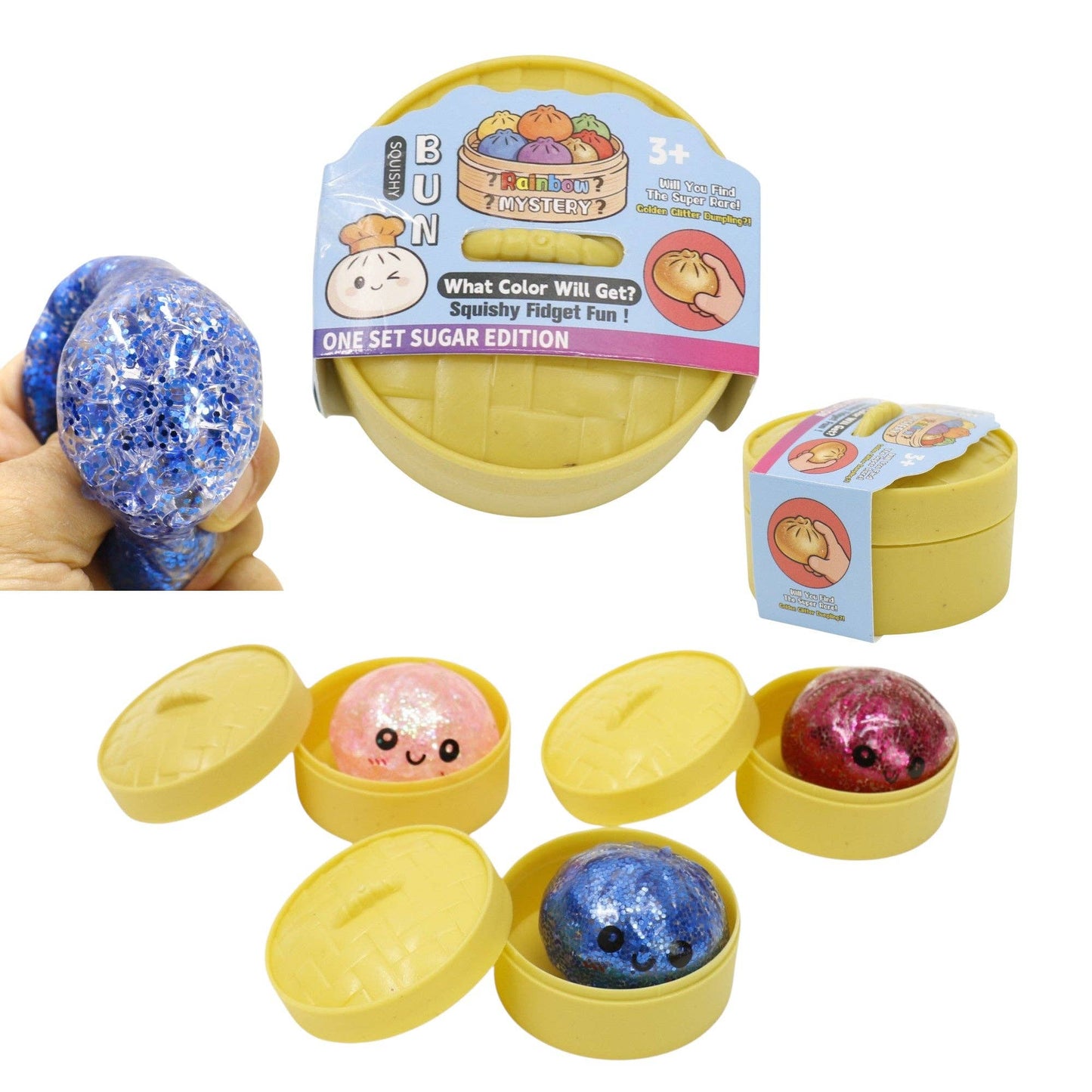 Mini Glitter Gel Bead Squishy Dumpling With Steamer SQ6606-3 (12PC): ASSORTED