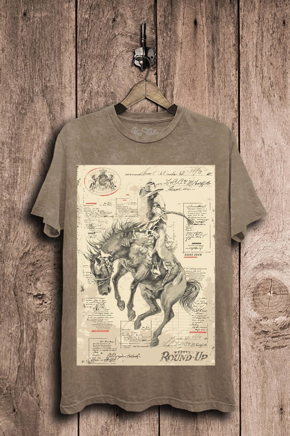 Wild West Cowboy Graphic Top: Mocha Mineral Wash / XL