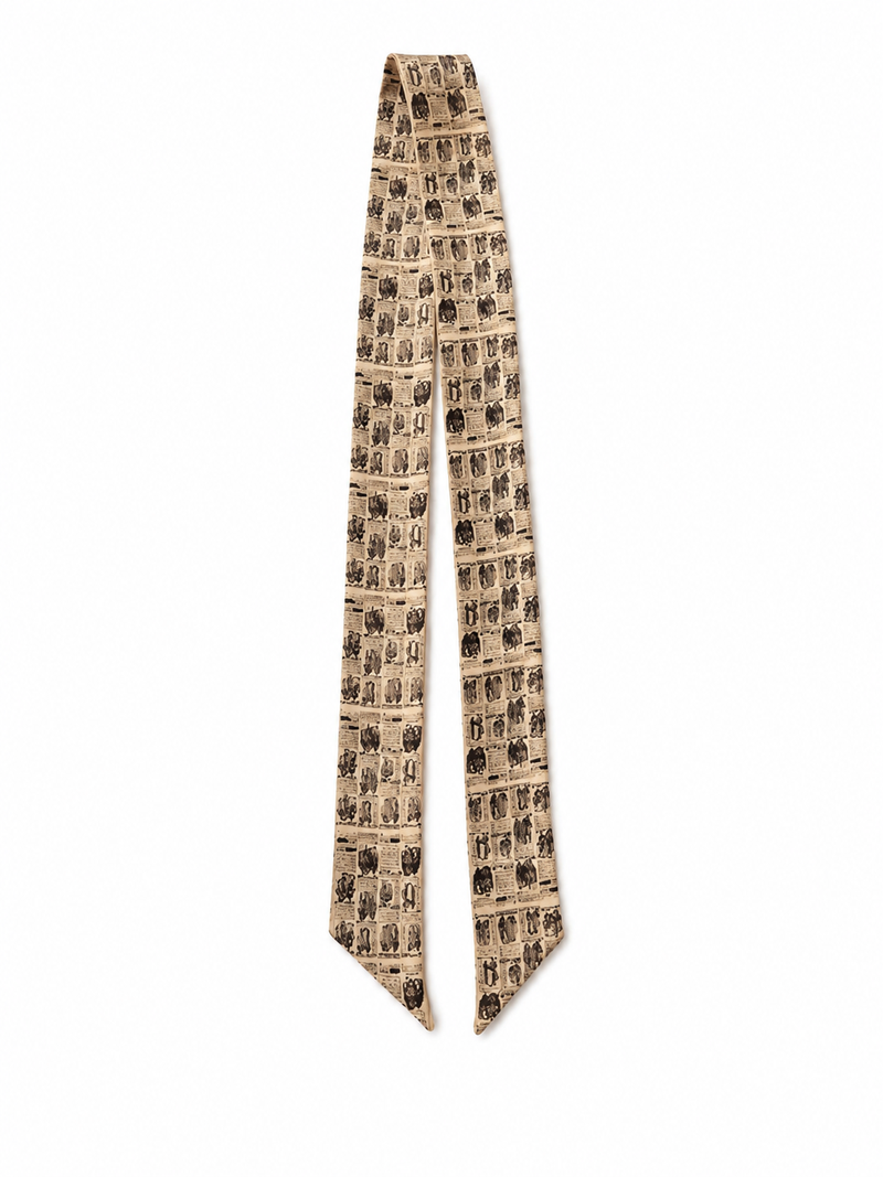 Neutral Silk Twilly Scarf w/ Vintage Saddle Catalog Pattern
