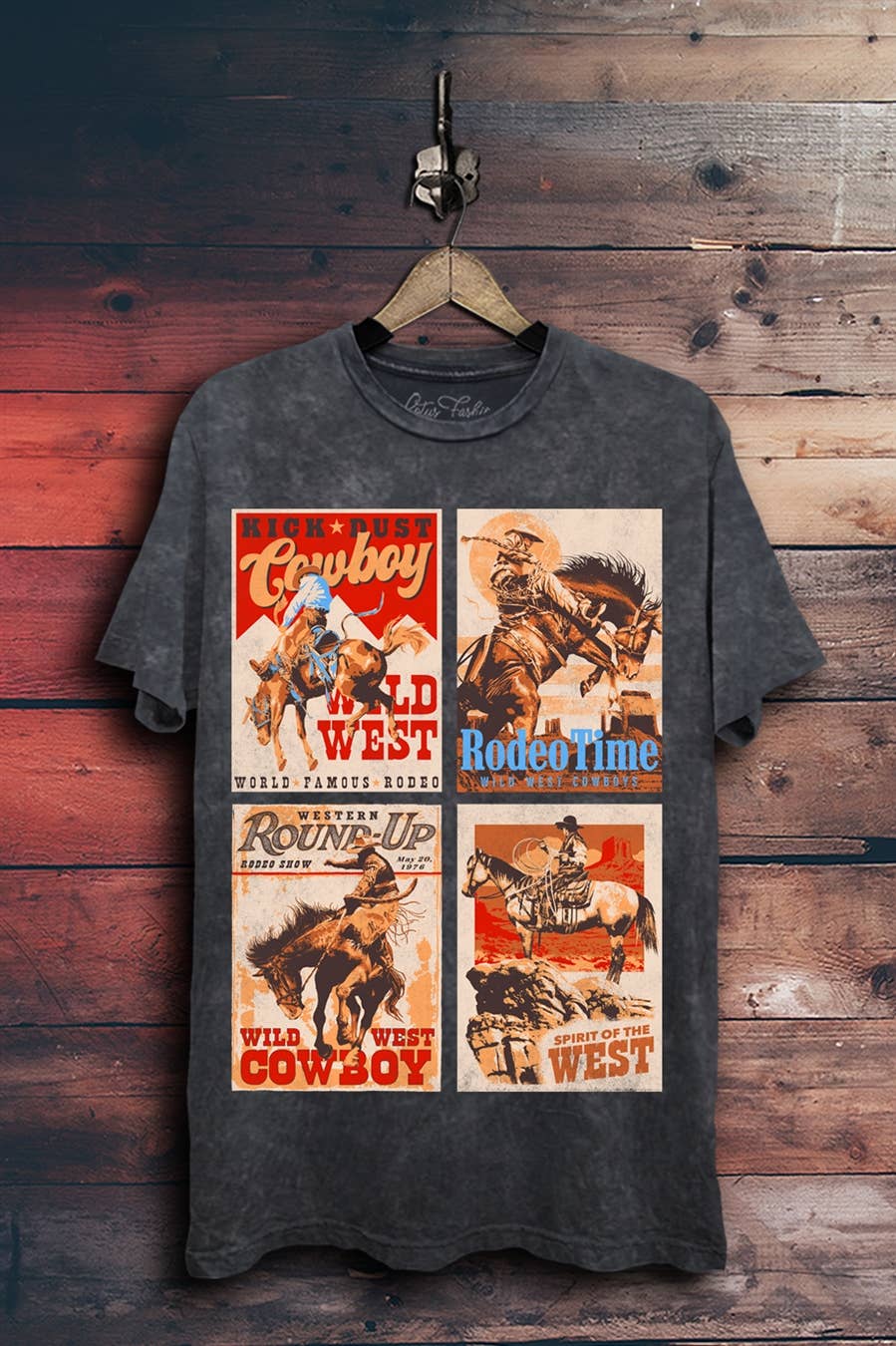 Western Spirit Graphic Top: Vintage Wine Mineral Wash / XL