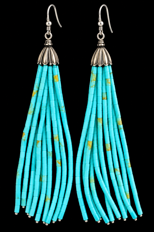 Sterling and turquoise long tassel earrings.