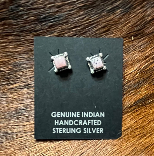 Navajo Handmade Pink Conch Earrings - Sheena Jack