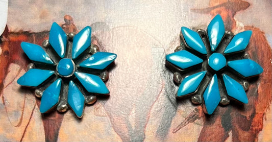 TURQUOISE AND STERLING FLOWER STUDS