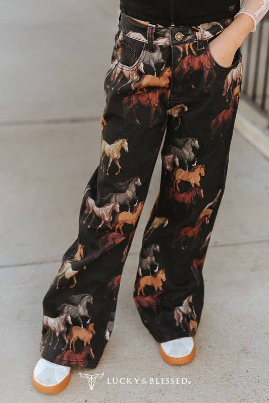 Girls Horse Printed HighRise Stretch Denim Wide Legs Jeans: 5