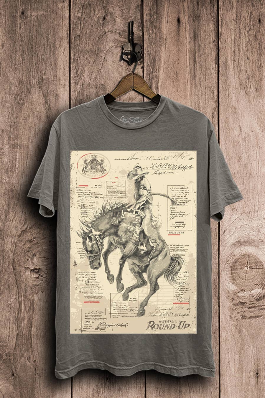 Wild West Cowboy Graphic Top: Mocha Mineral Wash / S