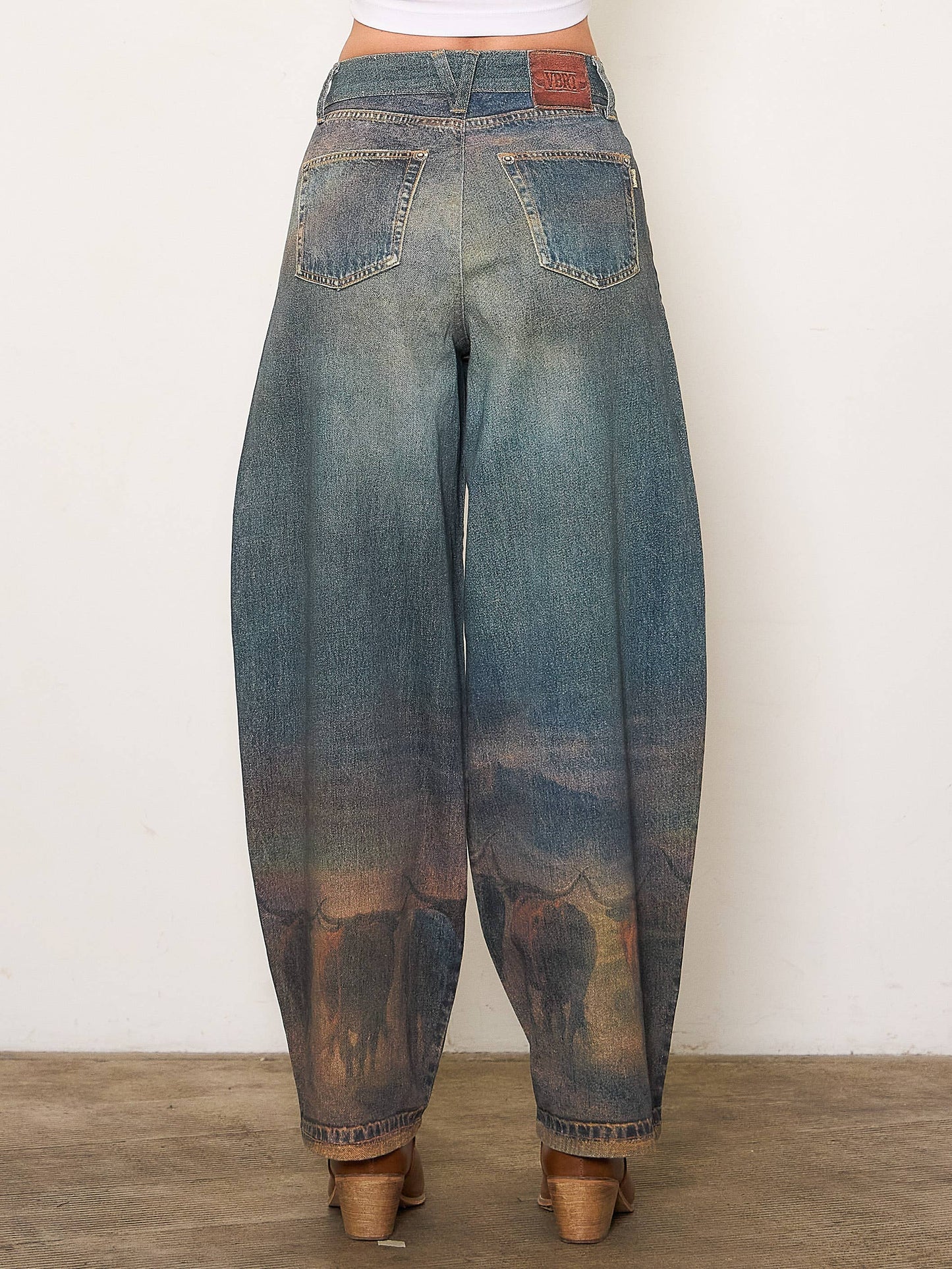 Long Horn Digital Print Baggy Jeans: LONG HORN / M