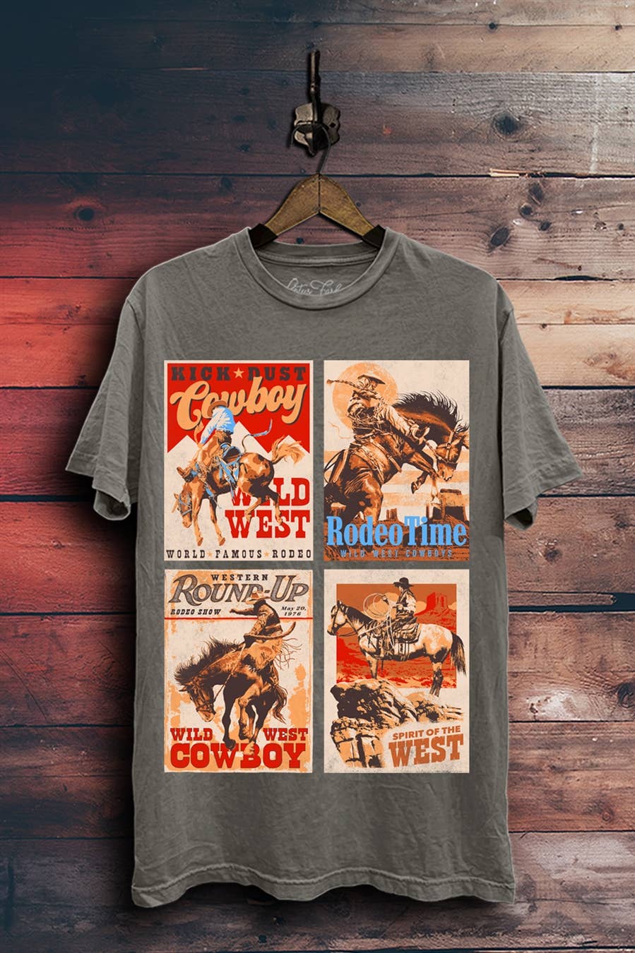 Western Spirit Graphic Top: Vintage Wine Mineral Wash / XL