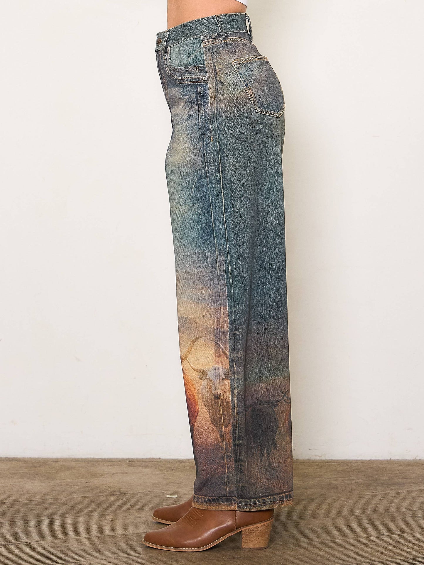 Long Horn Digital Print Baggy Jeans: LONG HORN / M
