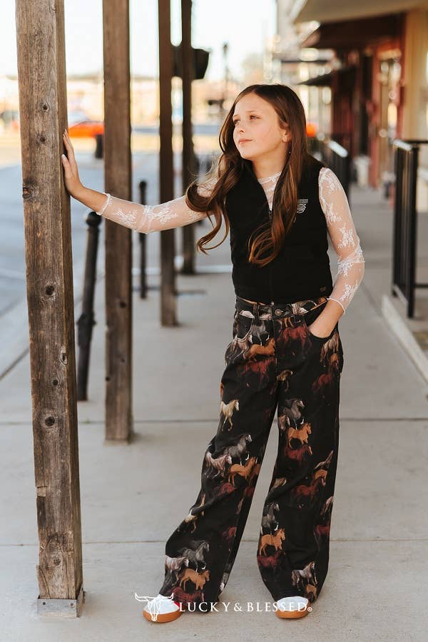 Girls Horse Printed HighRise Stretch Denim Wide Legs Jeans: 5
