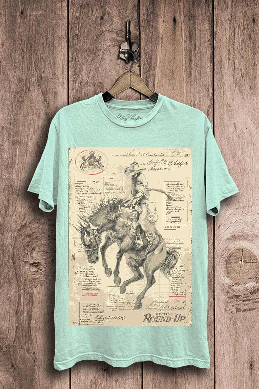 Wild West Cowboy Graphic Top: Mocha Mineral Wash / L